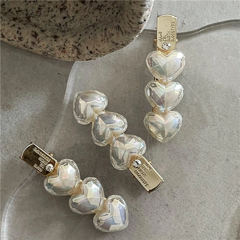 Irillerend Hart Haarclip Goud Legering Eendenbek Clip Voor Vrouwen Mode Zeemeermin Acryl Hart Haarnaald Dagelijkse Accessoires