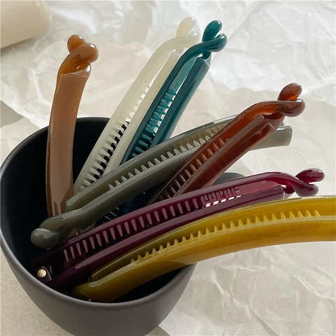 Jelly Texture Plastic Banana Hair Clips For Women Minimalist Solid Color Hairpins Elegant Office Daily Hair Accessories