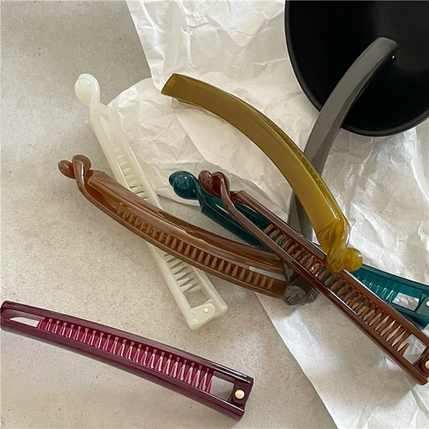Jelly Texture Plastic Banana Hair Clips For Women Minimalist Solid Color Hairpins Elegant Office Daily Hair Accessories