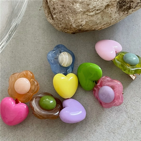 Sweet Plastic Tulip Flower Heart Hair Clips For Girls Floral Duckbill Side Clip Pink Purple Yellow Hair Accessories Women Kids Hairpins