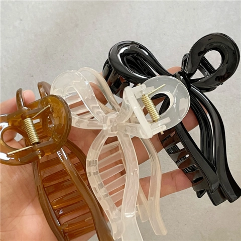 Elegante Pinza de Pelo de Lazo de Plástico para Mujer Color Sólido Mariposa Accesorio para el Cabello con Resorte de Metal Estilo Coreano