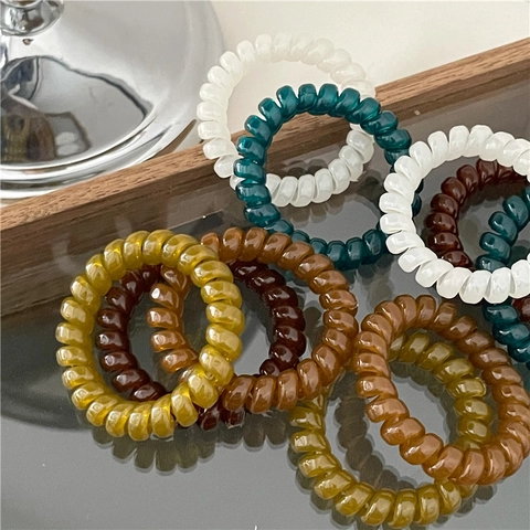 Spiral Hair Ties Telephone Wire Hair Bands Elastic No Crease Hair Ties Jelly Texture Earthy Colors For Women Hair Accessories