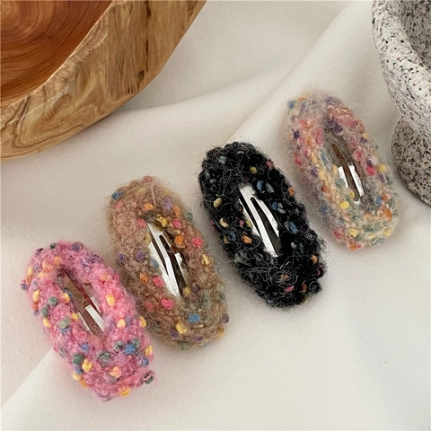 Colorful Knitted Woolen Plush BB Hair Clips For Girls Sweet Polka Dot Cloth Hairpin For Women Daily Hair Accessories