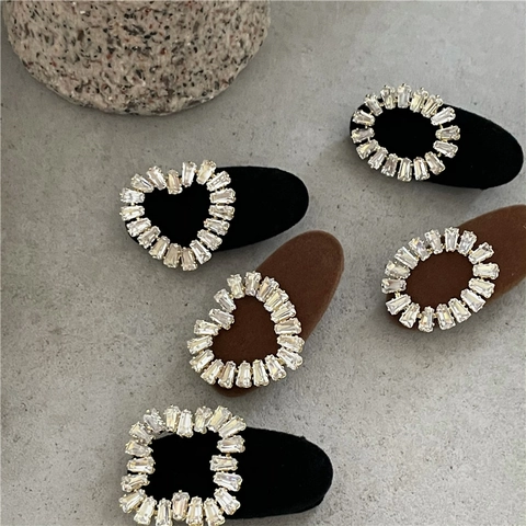 Luxury Zircon Hair Clips Heart Oval Square Geometric Flocking Duckbill Clips French Style For Women Hair Decor