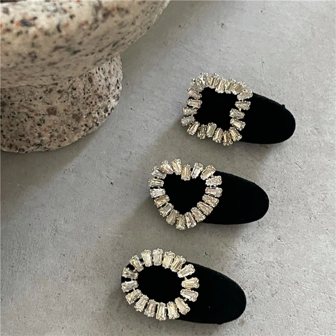 Luxury Zircon Hair Clips Heart Oval Square Geometric Flocking Duckbill Clips French Style For Women Hair Decor