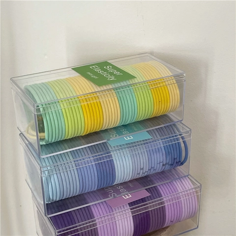 Set di Elastici per Capelli ad Alta Elasticità a Coste per Donna Ragazza Colori Crema Multicolore in Tessuto con Scatola