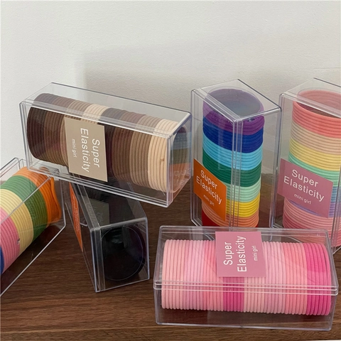 Set di Elastici per Capelli ad Alta Elasticità a Coste per Donna Ragazza Colori Crema Multicolore in Tessuto con Scatola