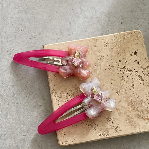Zoete Hars Beer BB Haarclip Strass Hart Marmerpatroon Acryl Haarnaald Voor Vrouwen Meisje Koreaanse Stijl Zijpony Clip