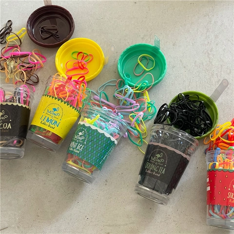 Lindas Bandas de Goma Desechables Color Caramelo Alta Elasticidad No Dañinas Gomas para el Cabello Enlatadas para Mujeres Niñas