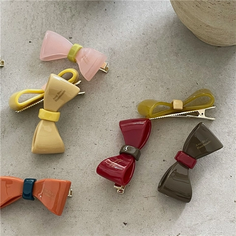 Acetate Bow Hair Clip Jelly Texture Duckbill Clip Colorful Contrasting Color Hair Accessories For Women Korean Style