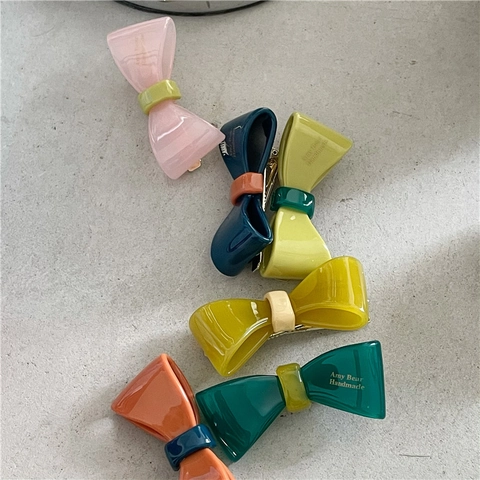 Acetate Bow Hair Clip Jelly Texture Duckbill Clip Colorful Contrasting Color Hair Accessories For Women Korean Style