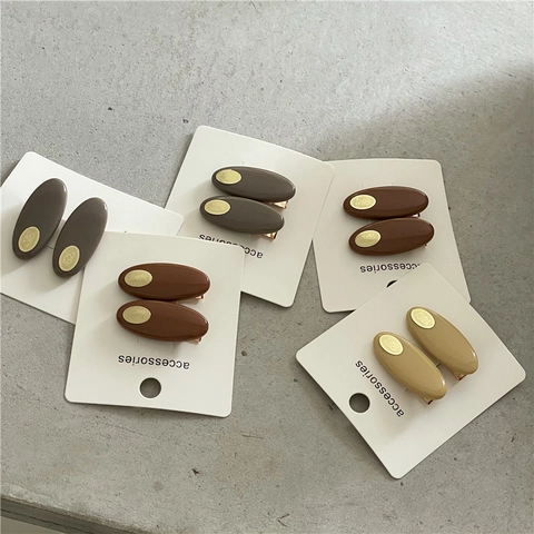 Fermagli Per Capelli In Stile Coreano Ovali In Plastica A Becco D'Anatra Per Donna Eleganti Clip Laterali Colorate Con Toppa In Metallo Dorato