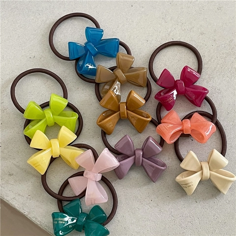 Haargummi Mit Schleife Aus Harz Im Koreanischen Stil Bunte Elastische Haarseile Aus Zelluloseacetat Süßer Pferdeschwanzhalter