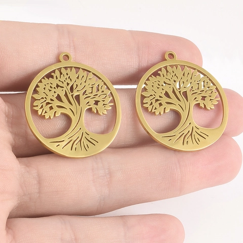 304 Roestvrij Staal Levensboom Hanger Rond Opengewerkt Voor DIY Ketting Armband Maken Vrouwen Mode Sieraden Cadeau