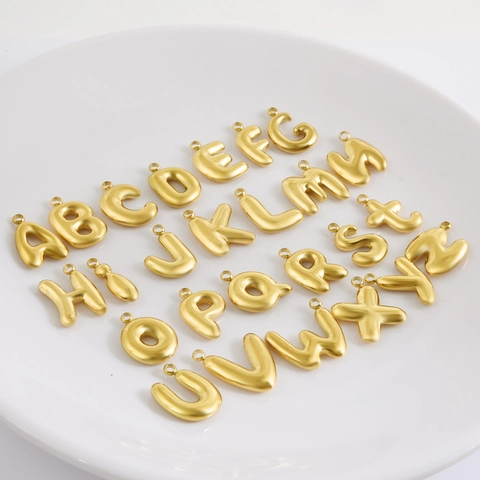 3D Bubble Initial Letter Pendant 304 Stainless Steel 18K Gold Plated Puffy Alphabet Balloon Style DIY Jewelry Accessory For Necklace