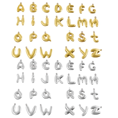 3D Bubble Initial Letter Pendant 304 Stainless Steel 18K Gold Plated Puffy Alphabet Balloon Style DIY Jewelry Accessory For Necklace