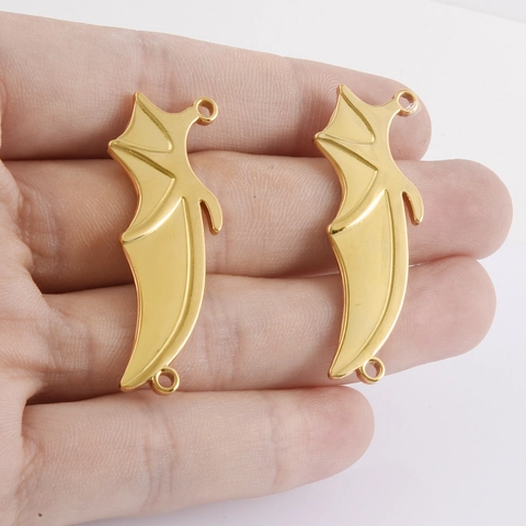 304 Stainless Steel Bat Wing Pendant Connector Gothic Punk Wings 18K Gold Plated DIY Necklace Bracelet Jewelry Findings