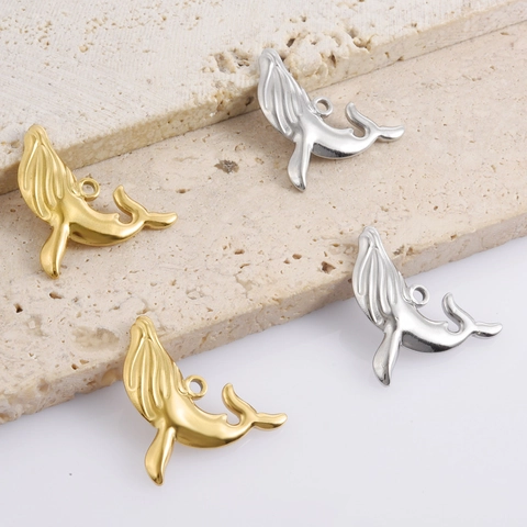 Pendentif Baleine en Acier Inoxydable Seul (Sans Chaîne) Série Océan Animal Charm DIY Bijoux Or Argent Accessoire