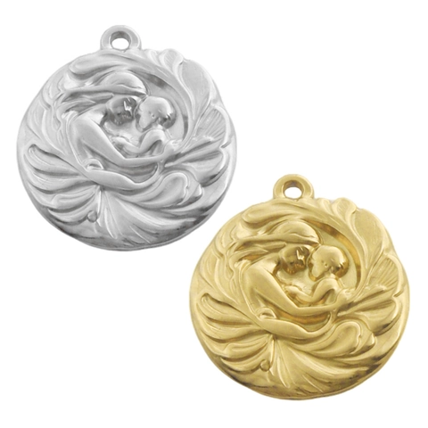 Vintage 304 Edelstahl Mutter Und Kind Relief Rund Medaillon Anhänger Relief Porträt Charm Für DIY Schmuckherstellung Zubehör