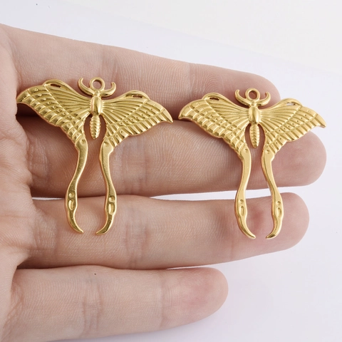 304 Edelstahl Luna Motte Schmetterling Anhänger Für DIY Schmuckherstellung 18K Vergoldet Insekt Charme Kette Zubehör