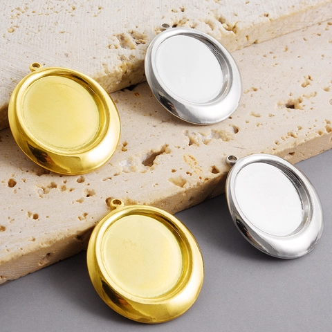 Stainless Steel Round Oval Bezel Tray Pendant Components For DIY Jewelry Making Necklace Bracelet Supplies Plain Surface