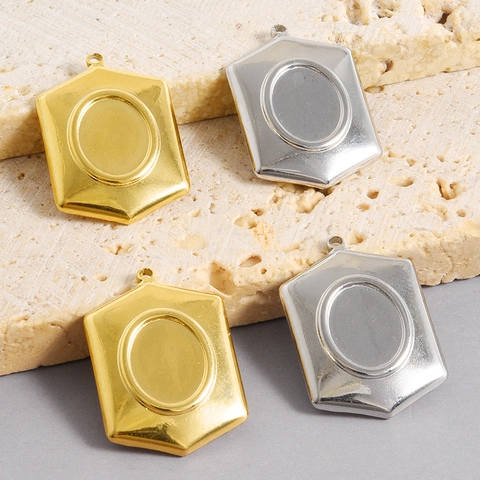 Base per Ciondolo Esagonale in Acciaio Inossidabile 304 per Creazione Gioielli DIY Castone Vuoto Componente per Collana