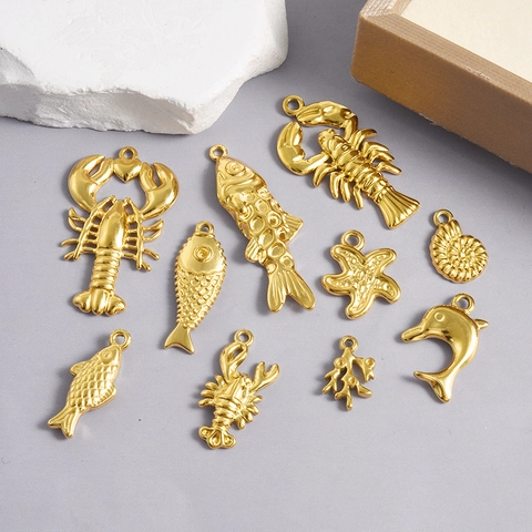 Collana con Ciondolo a Tema Oceano in Acciaio Inossidabile 304 per Donna Stile Spiaggia Aragosta Cavalluccio Marino Conchiglia Pesce Stella Marina Gioielli Hip Hop
