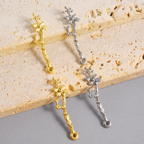 304 Edelstahl Blumen Zweig Blatt Anhänger 18K Vergoldet DIY Schmuckherstellung Charms Für Halskette Armband Damen Zubehör