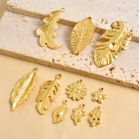 304 Roestvrij Staal Bloem Blad Hangers Voor DIY Sieraden Maken Botanische Veer Charmes 18K Verguld Ambachtelijke Accessoires
