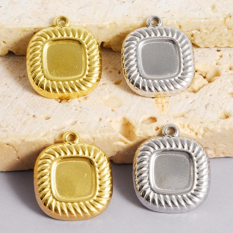 Colgante Cuadrado de Acero Inoxidable 304 Con Textura de Cuerda Retorcida DIY Fornituras Joyas Oro Plata Chapado