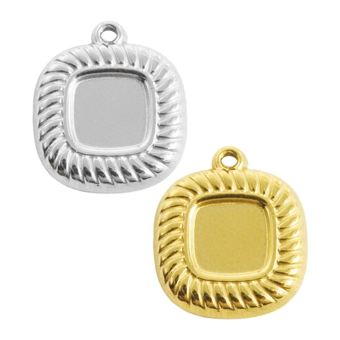Colgante Cuadrado de Acero Inoxidable 304 Con Textura de Cuerda Retorcida DIY Fornituras Joyas Oro Plata Chapado