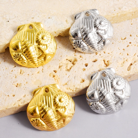 Pendentif Coquille en Acier Inoxydable 304 Style Plage Océan Relief Étoile de Mer Plaqué Or 18K Argent DIY Accessoires de Bijoux