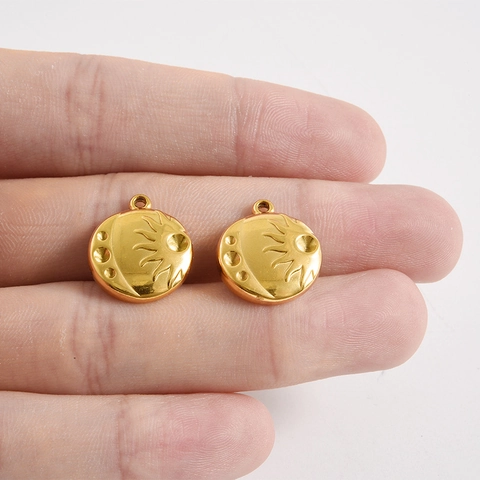 304 Edelstahl Sonne Mond Anhänger 18K Vergoldet Geprägt Himmlisch Charm Für DIY Schmuckherstellung Halskette Zubehör