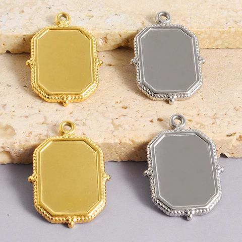 304 Stainless Steel Octagonal Pendant DIY Jewelry Findings Beaded Edge Geometric Charm For Necklace Bracelet Making Minimalist Accessory