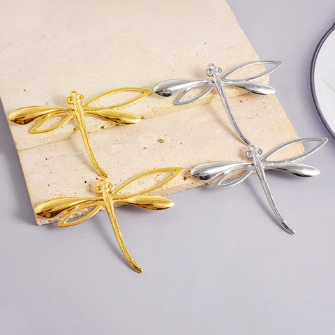304 Stainless Steel 3D Large Dragonfly Pendant Necklace 18K Gold Plated Hollow Wing Insect Charm Jewelry For Women Everyday