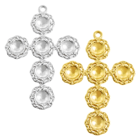 Colgante de Cruz Tejido Hueco de Acero Inoxidable 304 Vintage Chapado en Oro 18K DIY Religioso Solo Colgante