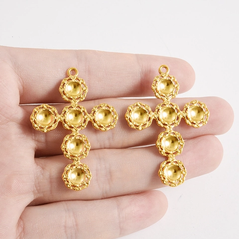 Colgante de Cruz Tejido Hueco de Acero Inoxidable 304 Vintage Chapado en Oro 18K DIY Religioso Solo Colgante