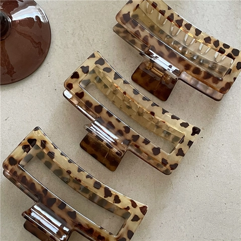 Vintage Rectangle Leopard Print Hair Claw Clip Large Plastic Tortoiseshell Geometric Hairclip For Women Daily Hair Accessories