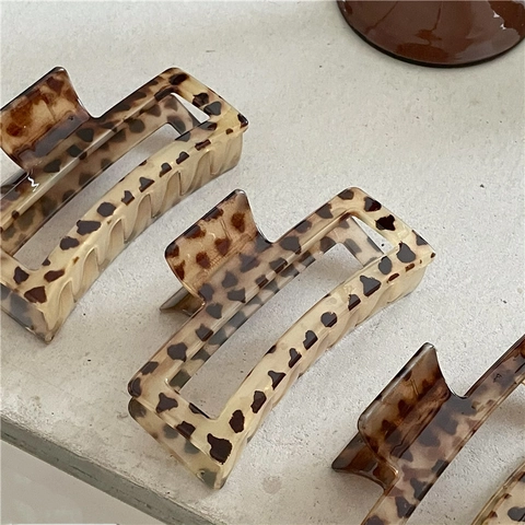 Vintage Rectangle Leopard Print Hair Claw Clip Large Plastic Tortoiseshell Geometric Hairclip For Women Daily Hair Accessories