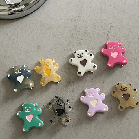 Süße Cartoon Bär Haarspange Für Mädchen Damen Kunststoff Süßes Herz Muster Entenschnabel Clip Koreanischer Stil Haarschmuck Seitenclip