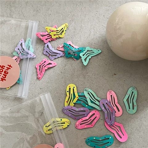 Juego de Pinzas para el Cabello de Aleación con Lunares de Color Macaron para Mujeres Niñas Corazón Mariposa Esmalte Clip BB Joyería para el Cabello
