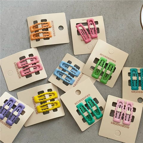 Dolci Fermagli Per Capelli BB In Smalto Con Bordo Ondulato Color Macaron Per Bambine In Lega Geometrici Rettangolari Accessori