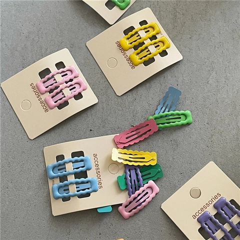 Dolci Fermagli Per Capelli BB In Smalto Con Bordo Ondulato Color Macaron Per Bambine In Lega Geometrici Rettangolari Accessori