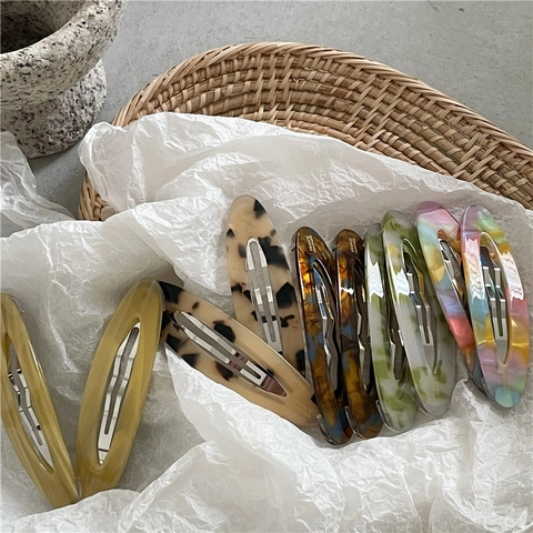 Acetate Oval Hollow Snap Hair Clip Geometric Tortoiseshell Marble Pattern Handmade French Chic Headwear For Women Daily Accessory