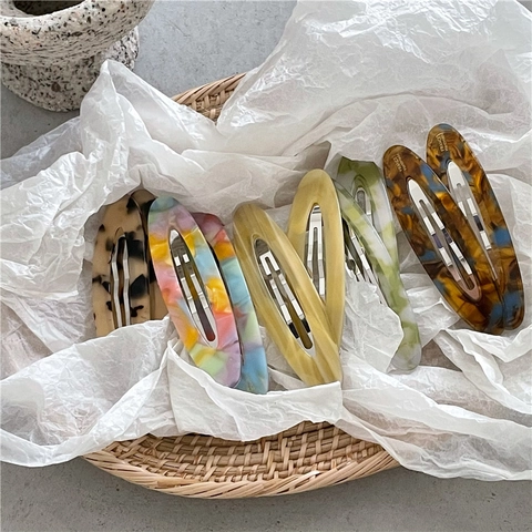 Acetate Oval Hollow Snap Hair Clip Geometric Tortoiseshell Marble Pattern Handmade French Chic Headwear For Women Daily Accessory