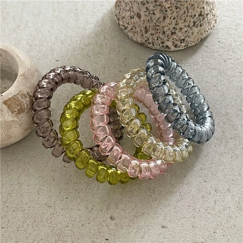 Gelee-Textur Spirale Telefonkabel Haargummi Elastisch Transparent Bunt Ohne Knicke Ponytail Halter Für Damen Mädchen Haarschmuck
