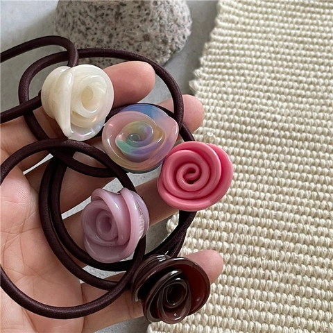 Vintage Rosenblüte Haargummi Elegant Azetat Textur Elastisches Haarseil Hochelastisch Ponytail Scrunchie Für Damen Täglich Dating Zubehör