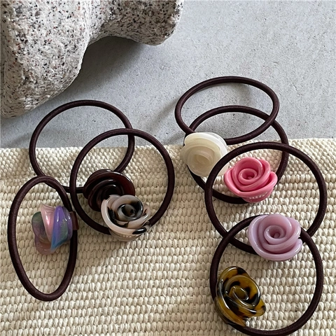 Vintage Rosenblüte Haargummi Elegant Azetat Textur Elastisches Haarseil Hochelastisch Ponytail Scrunchie Für Damen Täglich Dating Zubehör