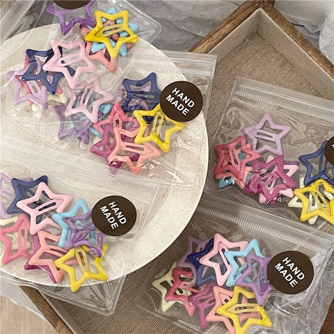 Colorful Star Shape Metal Hair Clips Macaron Cream Color Hollow Pentagram BB Clips Sweet Hair Pins For Girls Women Daily