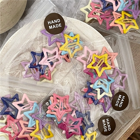 Colorful Star Shape Metal Hair Clips Macaron Cream Color Hollow Pentagram BB Clips Sweet Hair Pins For Girls Women Daily